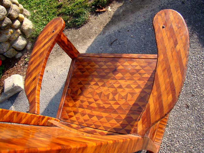 A fabulous American folk art parquetry inlaid rocking arm chair circa 1900-1920 — image 2